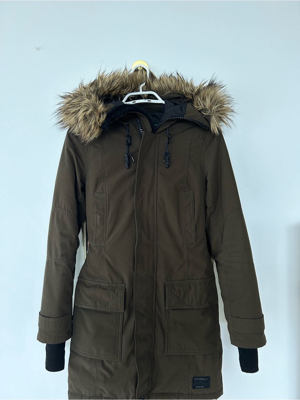 TNA Olive Green Faux Fur Hooded Puffer Coat